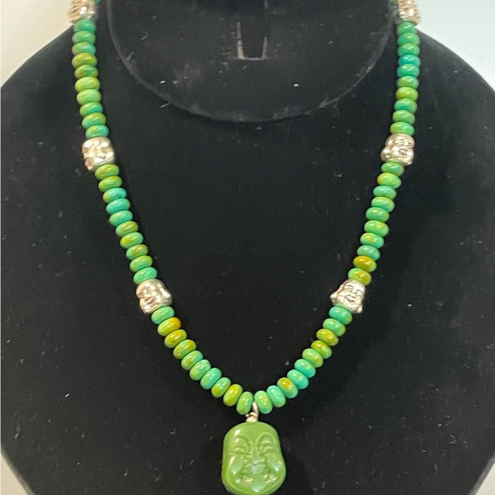 Jade Buddha and Turquoise Necklace